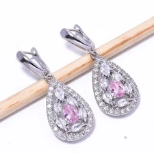 Pink Sapphire - Simulated & Cubic Zirconia 925 Sterling Silver Earring 1.64" E16