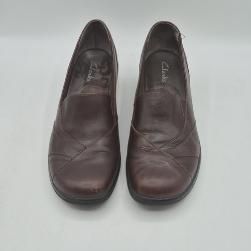 Clarks Shoes Womens Size 7.5M Brown Leather Slip On Wedge Comfort Loafers - Picture 7 of 13