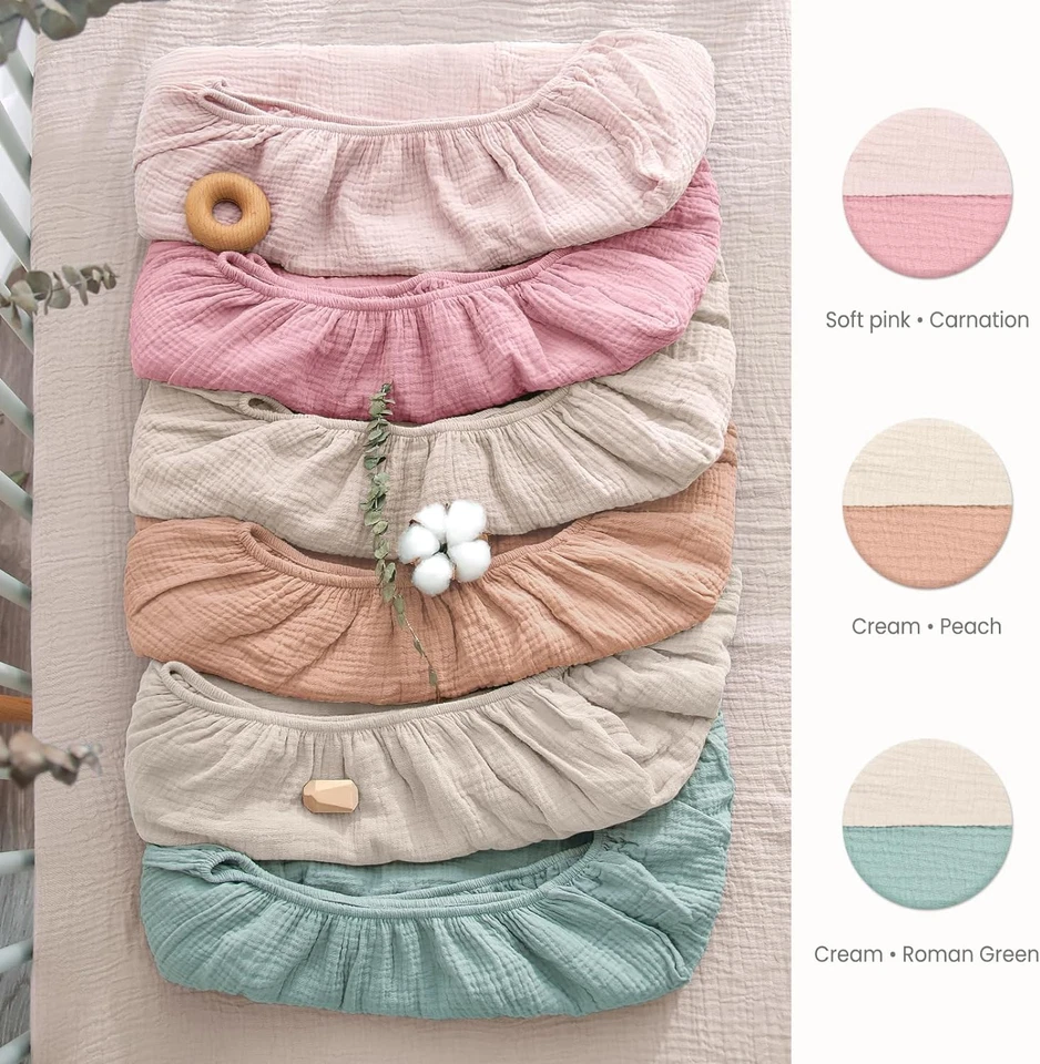 Sábanas para cuna de muselina - Sábanas ajustables para colchón de cuna para niños y niñas - 28"X 52", 2 Foto 2 de 4