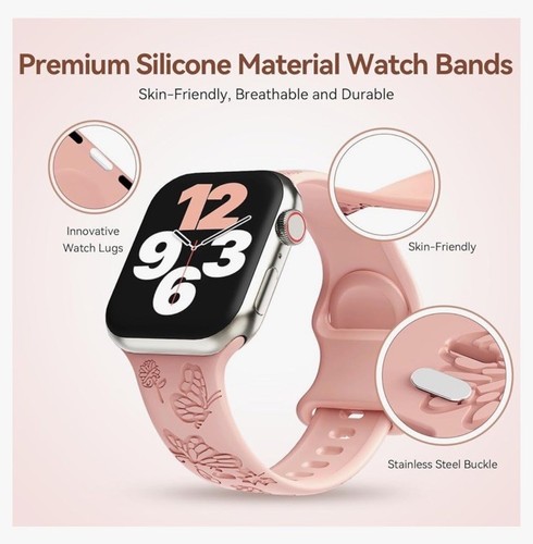 Apple Watch - 3 Pack - Black Pink Cream Bands Straps - Flowers - Butterfly - NEW - Picture 3 of 7