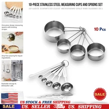 10 Pcs Stainless Steel Measuring Cups & Spoons Set Dishwasher Safe Kitchen Tools