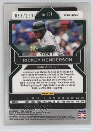 Panini Prizm Tier II 2022 Blue Donut Circle/199 Rickey Henderson #157 Salón de la fama - Imagen 2 de 4