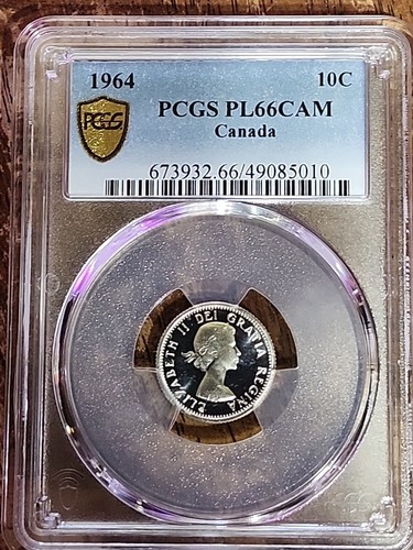 1964 Canada Gem PL 10 Ten Cents Dime PCGS PL 66 Cam Silber kostenloser Versand - Bild 2 von 3