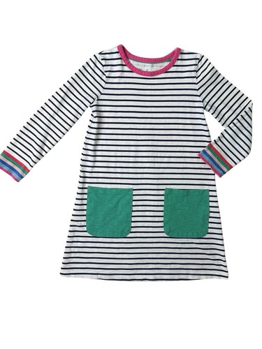 Mini Boden Kinder lustiges Jerseykleid mit Taschen blau gestreift Größe 7-8 Jahre Etuikleid - Bild 3 von 14