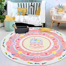 Kids Rug 4Ft Pink Round Cake Bedroom Carpet Circle Dessert Play Mat for Girls