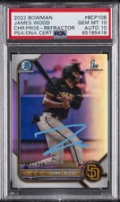 2022 BOWMAN CHROME PROSPECTS REFRACTOR #BCP108 JAMES WOOD 487/499 PSA 10 AUTO 10
