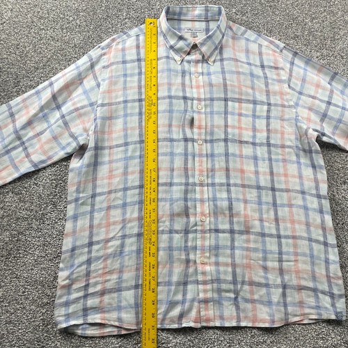 Peter Millar Shirt Mens Extra Large Blue White Plaid Button Down Linen Sport - Picture 7 of 15