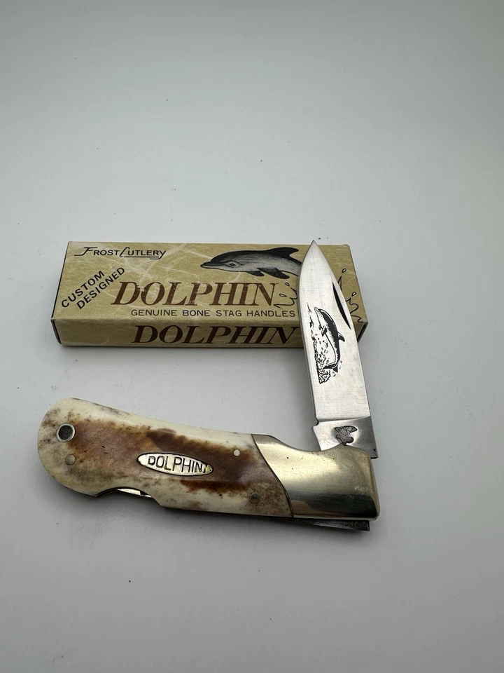 Frost Cutlery Dolphin Pocket Knife  Bone Handle 3.75” Closed  Japan Mint w Box - Image 2 of 4
