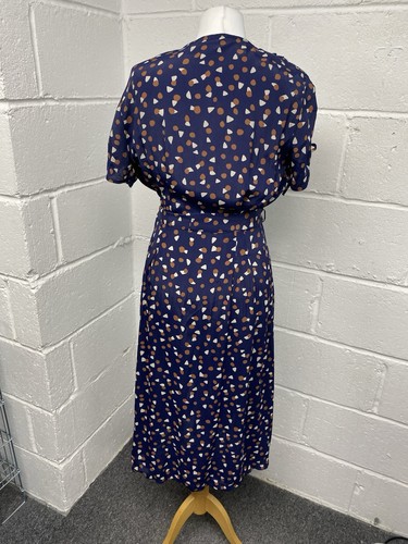 Kew 159 Navy Patterned V Neck Wrap With Belt Adjustable Sleeves Dress UKM PD - Picture 6 of 11