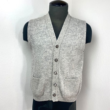 Vintage 80 Jantzen Men Gray Wool Vest Lg Button Front Pockets Grandpa Preppy USA