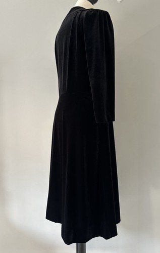 Bruce Oldfield Black Velvet Faux Wrap Midi Flare Evening Vintage Dress UK 14 - Picture 9 of 21