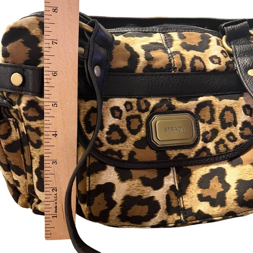 STRADA Shoulder Bag Brown Cheetah Slouch Soft & Pockets Galore Faux Leather Trim - Picture 14 of 16