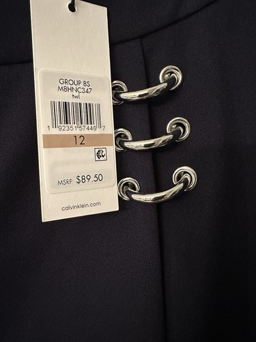 Calvin Klein 12 Marine Bleistiftrock Silber Ring Faux Wickeloptik R $ 79 Neu mit Etikett - Bild 7 von 12