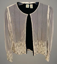 HWR Anthropologie Cardigan Angora Wool Rayon Cashmere Sweater Mesh Beaded Small