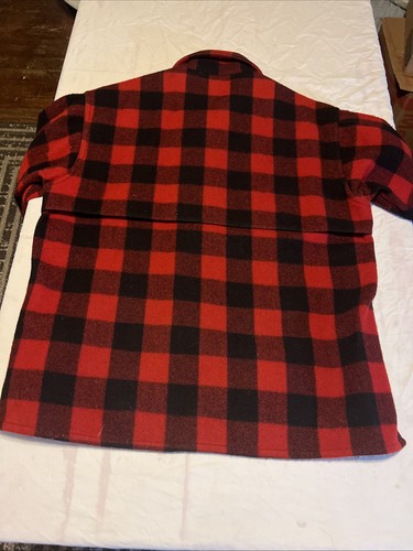 Giacca vintage Johnson Woolen Mills lana Mackinaw uomo XL rosso bufalo a quadri USA - Foto 18 di 22