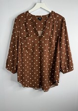 Torrid Harper Popover Top Womens Sz 2 2X Brown White Polka Dot 3/4 Sleeve Office
