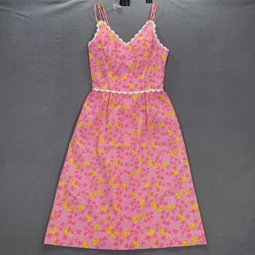 Vintage Lilly Pulitzer Kleid Damen 12 rosa Blumen The Lilly Midi Träger Sommer 60er - Bild 1 von 16