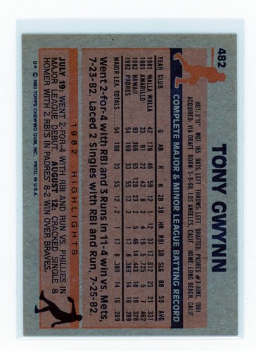 1983 Topps Tony Gwynn San Diego Padres - Imagen 2 de 2