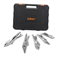 5-Piece Heavy-Duty Locking Pliers Tool Set with Case, 5", 7" & 10" Curved Jaw 