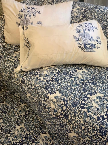 Vtg Ralph Lauren Porcelain Blue White Chinoiserie Floral  King Pillowcase Pair