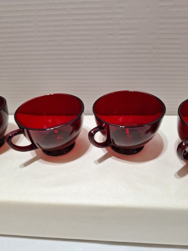 4 Vintage Anchor Hocking Glass Ruby Red Punch Glasses - Picture 4 of 14