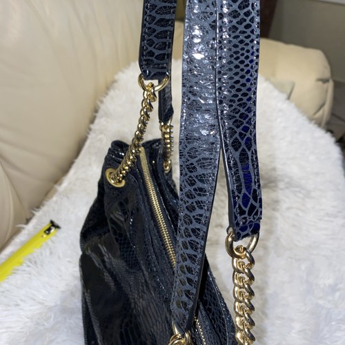 Michael Kors Black Snakeskin Python Chain Tote Shoulder Bag Boho - Picture 10 of 16