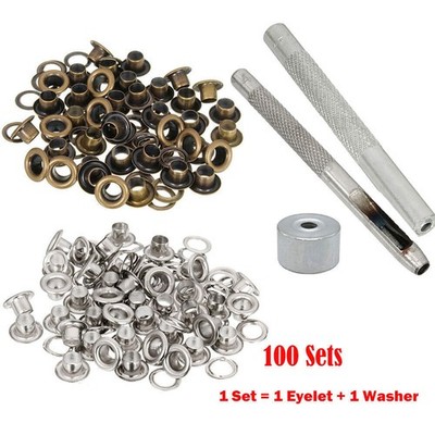 100 Set 5mm Grommets Eyelets with Washers Installation Tool Leather Repair Craft