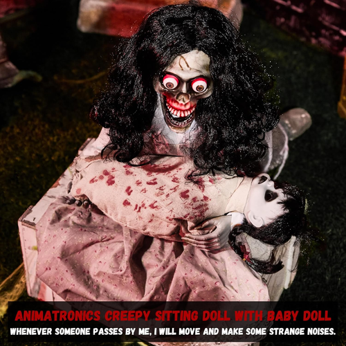 Halloween Animatronics Espeluznante Sentado Esqueleto Muñeca Animada Iluminar Ojos Miedo - Imagen 6 de 6