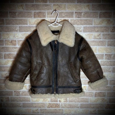 Orchard Motorcycle B-3 Shearling Leather Flight Jacket Brown Kids 6 Rare Vintage