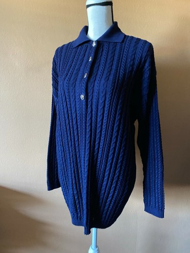 ESCADA Margaretha Ley Blue 100% New Wool Half Button Cable Knit Sweater Size 42 - Picture 3 of 6