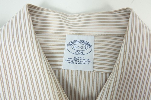 BROOKS BROTHERS White Brown Line Long Sleeve Dress Shirt Sz 16 1/2-32 Non Iron - Picture 2 of 4