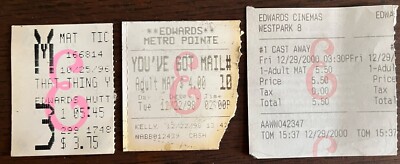 Tom Hanks CA Movie Tickets Lot of 3 Cast Away That Thing You Do You've Got Mail
