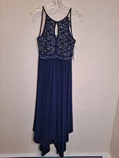 NW Nightway Womens Navy Lace Formal Halter Fit & Flare Dress Size 10 