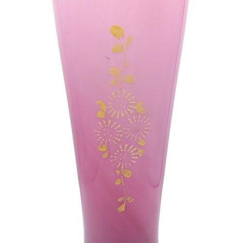 Vintage Pink Purple Hand Painted Yellow Floral Bristol Glass Vase Tall 14” - Picture 4 of 10