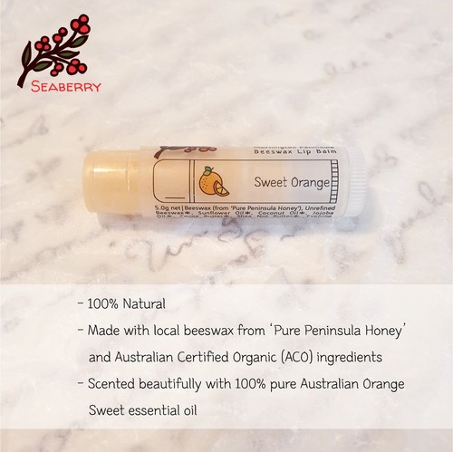 SEABERRY Sweet Orange Lip Balm Organic Natural Beeswax Handmade - Picture 2 of 3