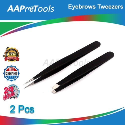 SHARP EYEBROW STAINLESS STEEL PLUCKING HAIR REMOVAL INGROWN BEAUTY TWEEZERS KIT - Picture 3 of 3