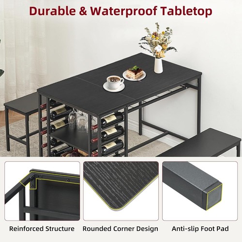 Kitchen Table Set for 4 with 2 Benches 3Piece Dining Room Table Set - Picture 7 of 8