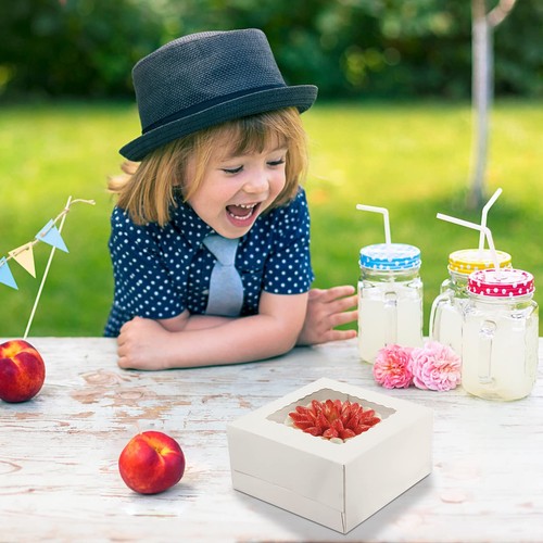 2 Sets Cake Boxes 10x10x5 Inch with Boards White Bakery Boxes with Window - Picture 6 of 6
