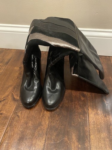 ALDO Botas de Retazos Hasta la Rodilla 3" Tacón Bloque Talla 7 Negro Gris - Imagen 4 de 5