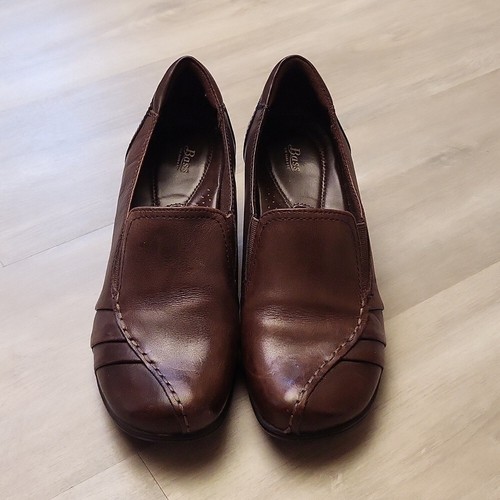 Bass Womens 9M Tansey Slip On Block Heel Leather Brown Classy Professional - Picture 2 of 7