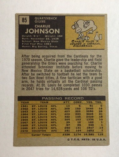 1971 Topps Charlie Johnson #85 - Bild 2 von 2