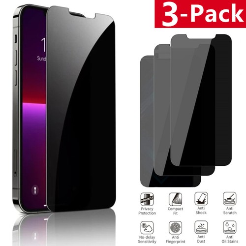 3 Pack for iPhone 16 15 14 13 12 Pro Max Privacy Tempered Glass Screen Protector - Picture 20 of 39
