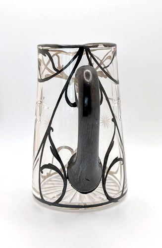 Vintage Cut Glass Creamer Pitcher Silver Overlay 4.25" Tall - Picture 2 of 7