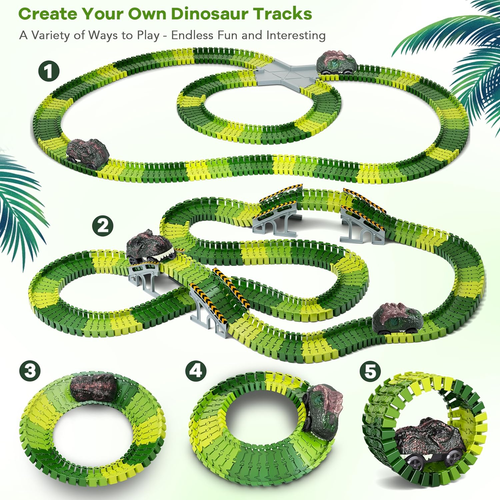 Dinosaur Toys, 252 PCS Create a Dinosaur World Road Race Tracks, Flexible Track - 第 3/12 張圖片
