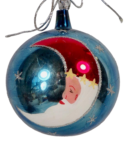 Santa Claus Christmas Ornament Ball Crescent Moon Glitter Stars Jumbo #1057 - Picture 1 of 7