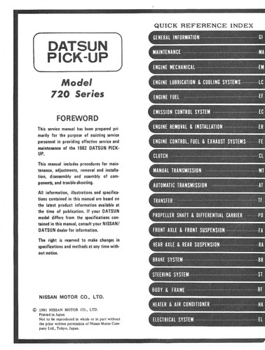 1982 Nissan/Datsun Pickup Truck Shop Service Repair Maintenance Manual - Foto 2 di 2