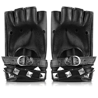 Leather Punk Gloves Fingerless Gloves for Women Driving