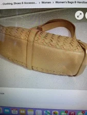 COLE HAAN GOLD VILLAGE WEAVE BEIGE GOLD MATE LEATHER HOBO SATCHEL SHOULDER BAG 