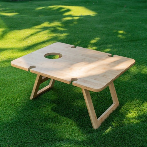 Clevinger Foldable 48cm Bamboo Picnic Travel Table w/ Wine Bottle/Glass Holder - Picture 2 of 9