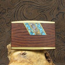 Southwestern Brass Faux Turquoise Wooden Belt Buckle